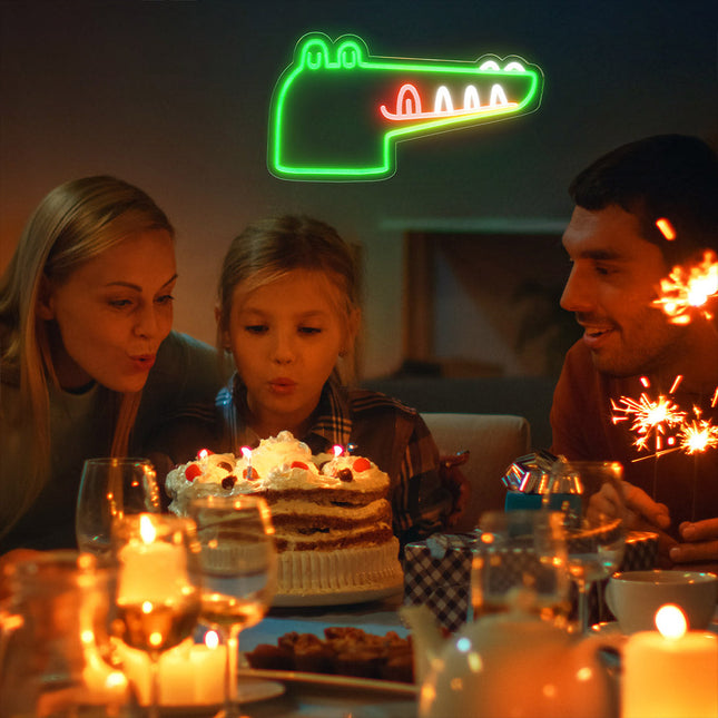 Neonlampa krokodilhuvud för barnrum