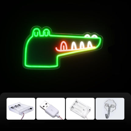 Neonlampa krokodilhuvud för barnrum