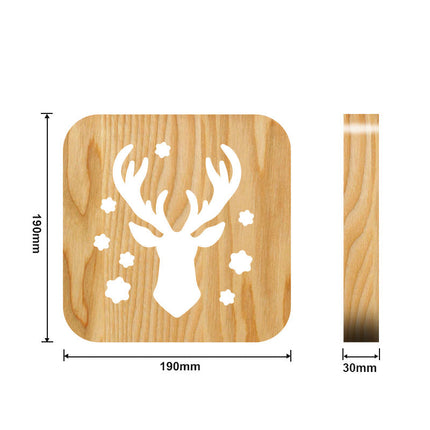 LED lampa i trä med hjortmotiv