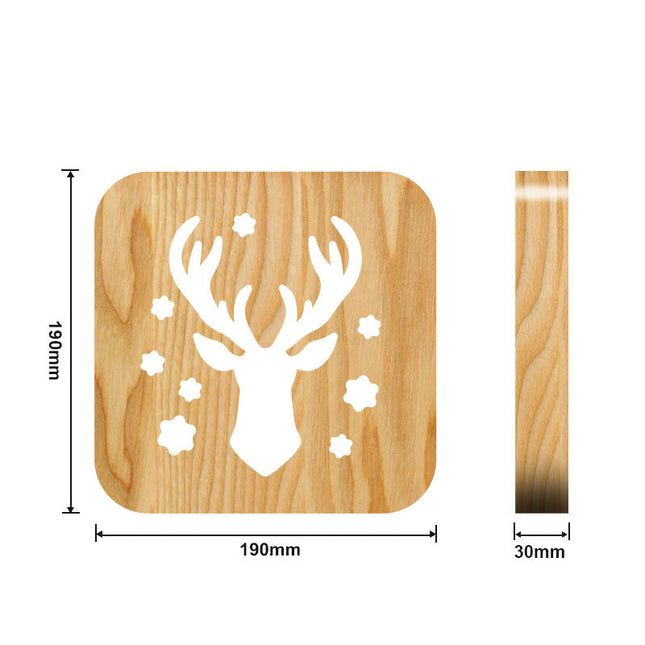 LED lampa i trä med hjortmotiv