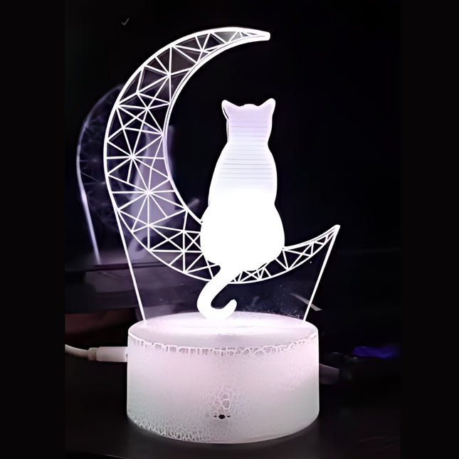 3D nattlampa i akryl katt på måne