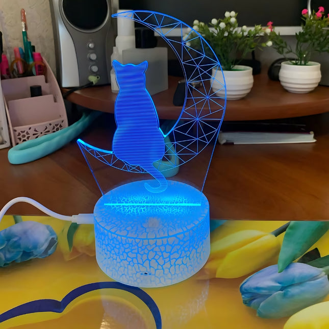 3D nattlampa i akryl katt på måne