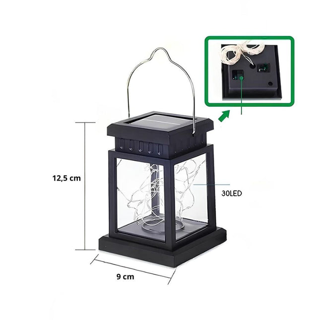 Solcellsdriven bärbar lampa i lyktstil