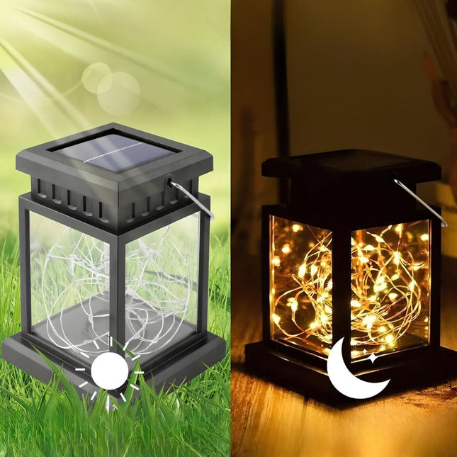 Solcellsdriven bärbar lampa i lyktstil