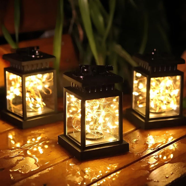 Solcellsdriven bärbar lampa i lyktstil
