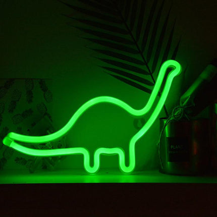 Grön neonlampa i form av dinosaurie