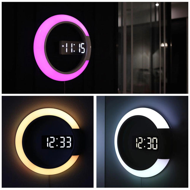 Digital LED väggklocka med ljus
