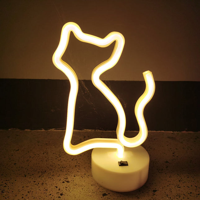 Gul neonlampa i form av katt