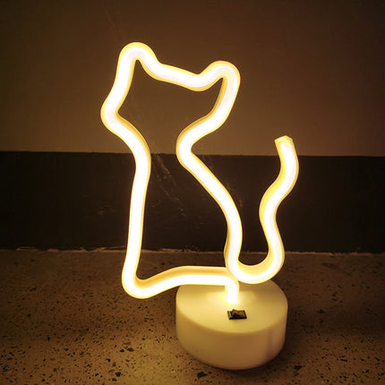 Gul neonlampa i form av katt