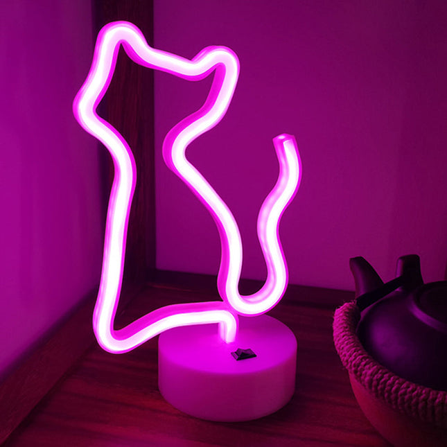 Rosa neonlampa i form av katt