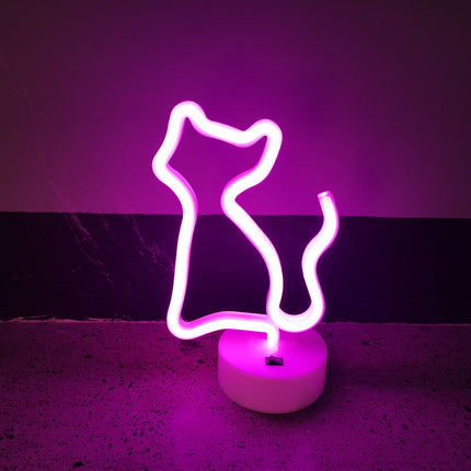 Rosa neonlampa i form av katt