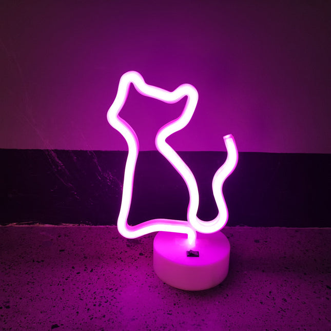 Rosa neonlampa i form av katt