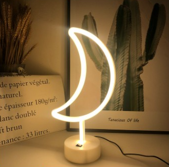 Vit LED neonlampa formad som måne