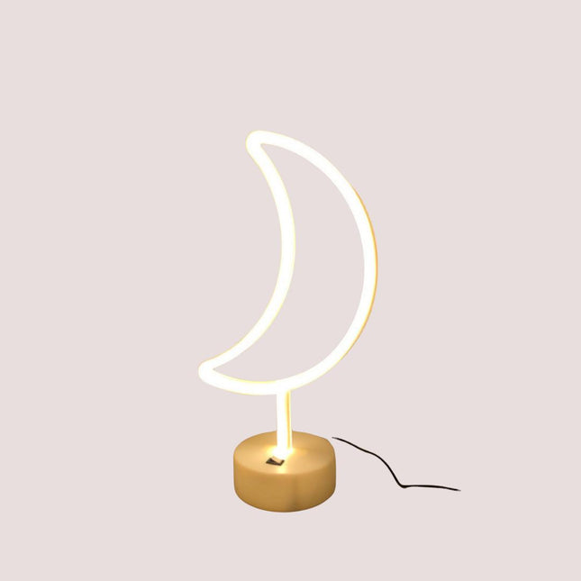 Vit LED neonlampa formad som måne