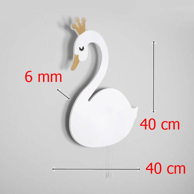 Vägglampa svan i trä för barnrum