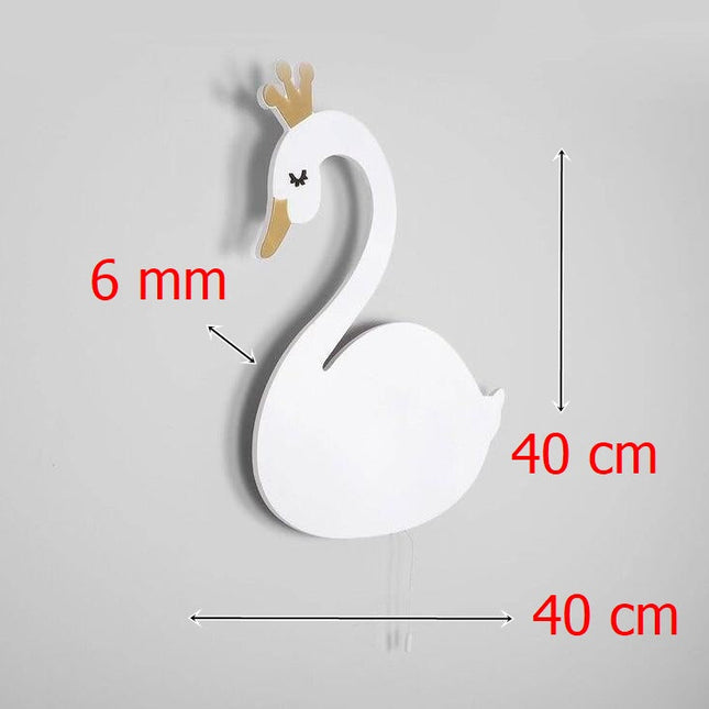 Vägglampa svan i trä för barnrum