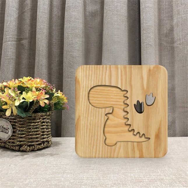 Dinosaurie nattlampa i trä för barnrum