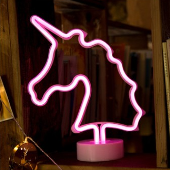 Rosa LED neonlampa formad som enhörning