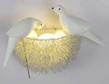 Vägglampa fågelbo med fåglar LED