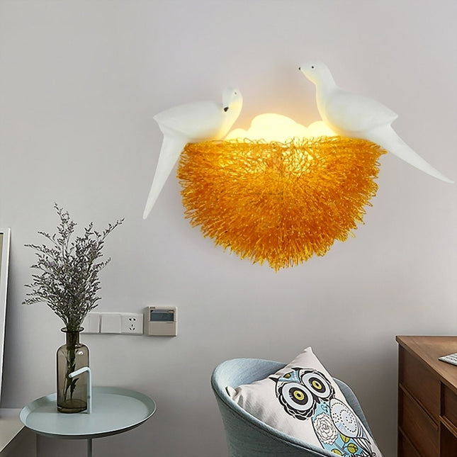 Vägglampa fågelbo med fåglar LED