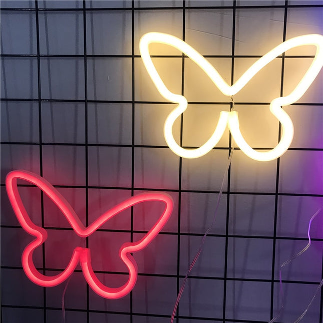 Fjäril neon LED-skylt för väggdekor