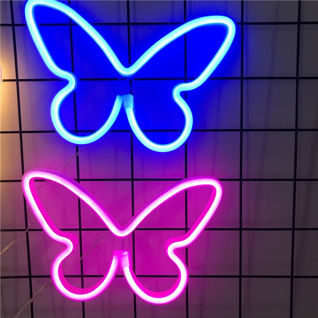 Fjäril neon LED-skylt för väggdekor