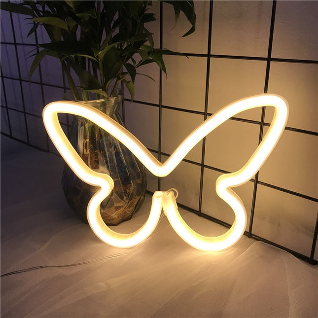 Fjäril neon LED-skylt för väggdekor