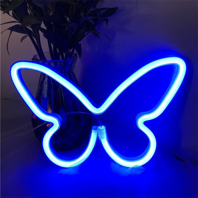 Fjäril neon LED-skylt för väggdekor
