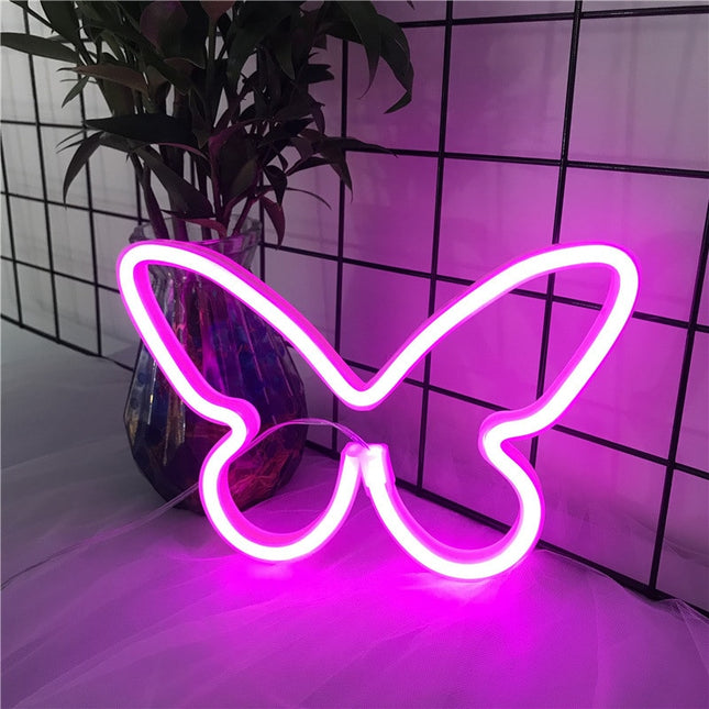 Fjäril neon LED-skylt för väggdekor