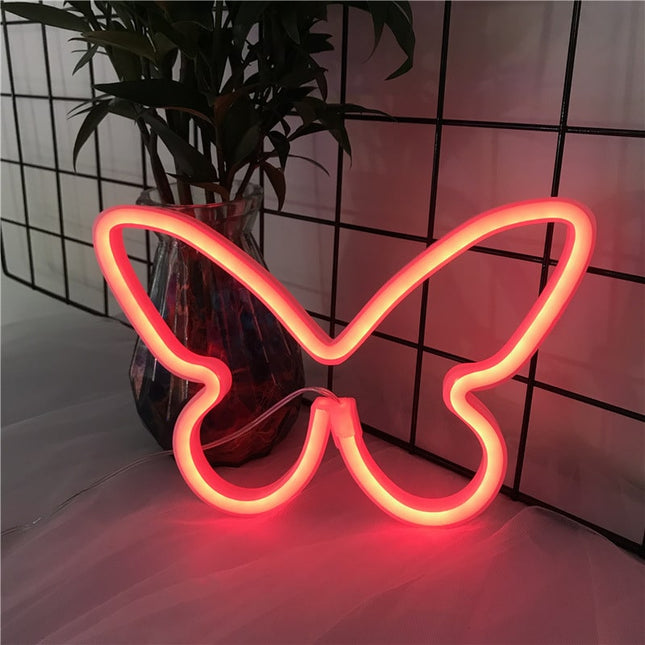 Fjäril neon LED-skylt för väggdekor