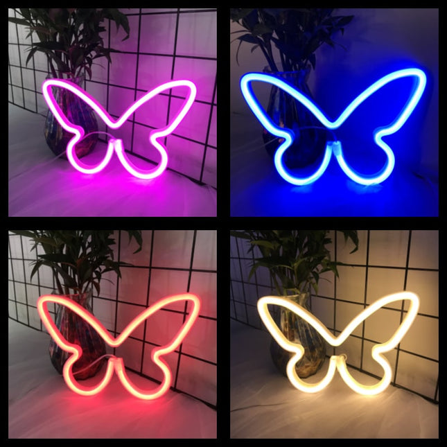 Fjäril neon LED-skylt för väggdekor