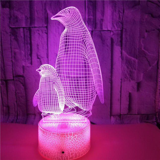 3D LED nattlampa pingvin för barn