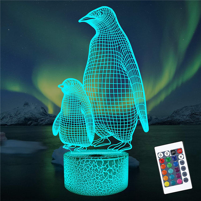 3D LED nattlampa pingvin för barn