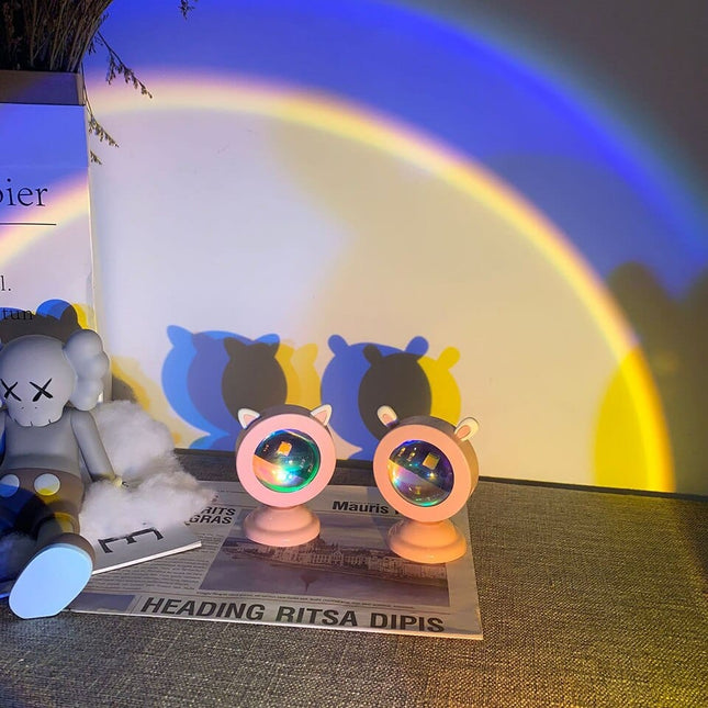Mini solnedgångslampa LED USB med kattöron