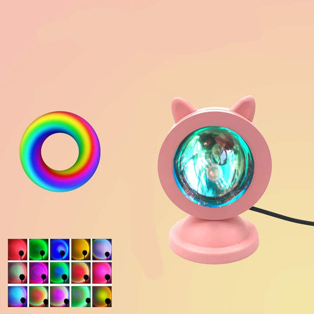 Mini solnedgångslampa LED USB med kattöron