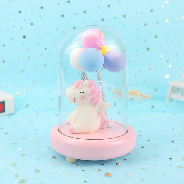 Nattlampa för barn enhörning i glaskupa