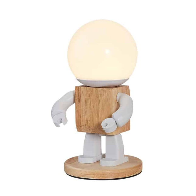 Söt robot bordslampa i trä