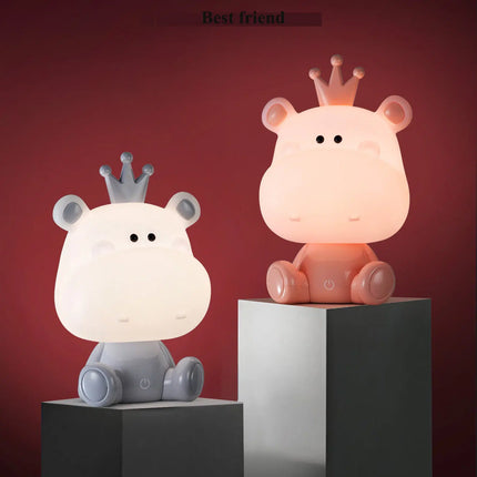 Söt flodhäst nattlampa med touch