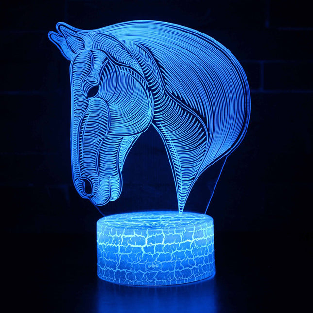 LED 3D nattlampa med hästhuvud design