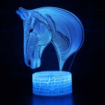 LED 3D nattlampa med hästhuvud design