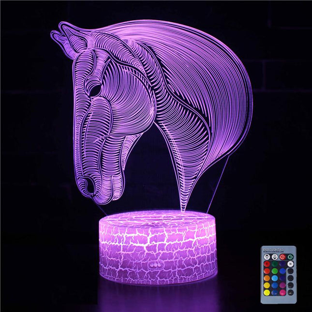 LED 3D nattlampa med hästhuvud design