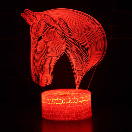 LED 3D nattlampa med hästhuvud design