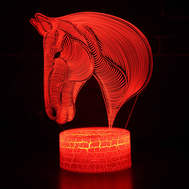 LED 3D nattlampa med hästhuvud design
