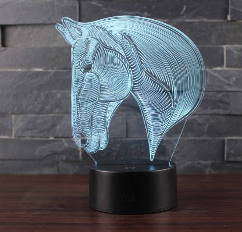 LED 3D nattlampa med hästhuvud design