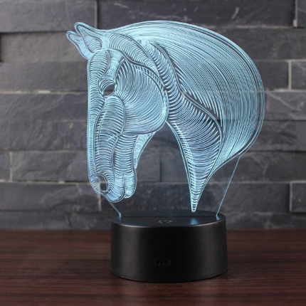 LED 3D nattlampa med hästhuvud design