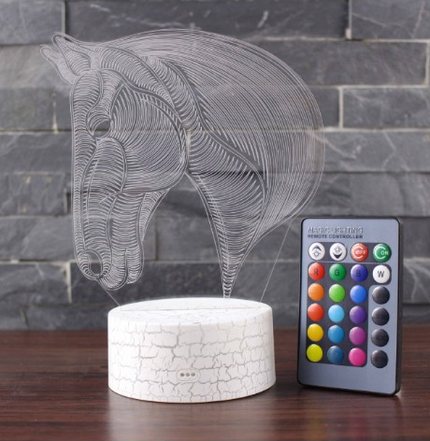 LED 3D nattlampa med hästhuvud design