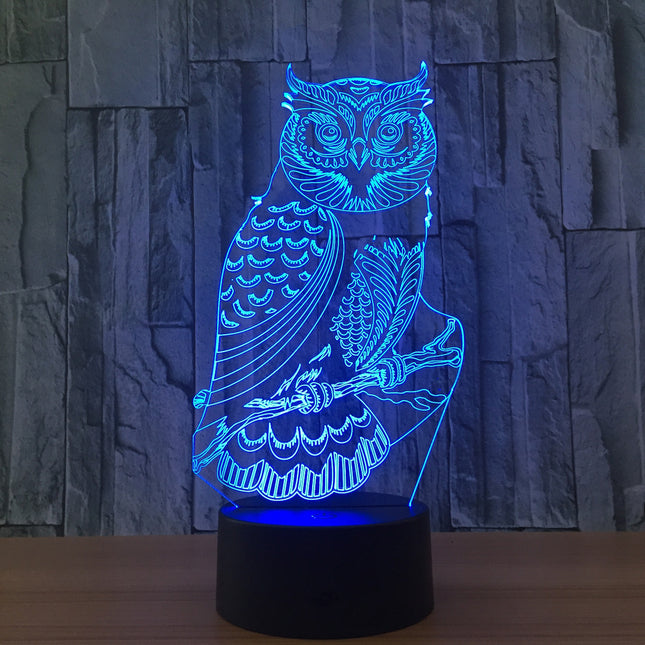 3D illusion LED-lampa i form av uggla