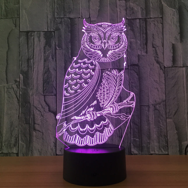 3D illusion LED-lampa i form av uggla