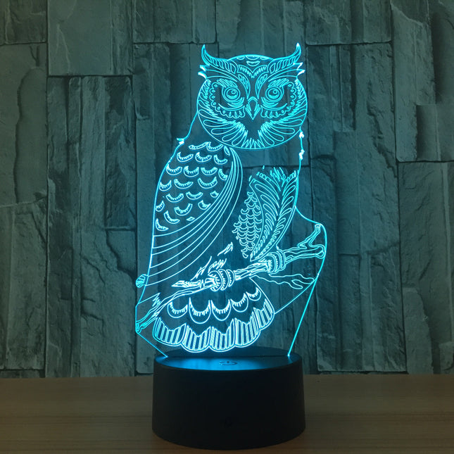 3D illusion LED-lampa i form av uggla