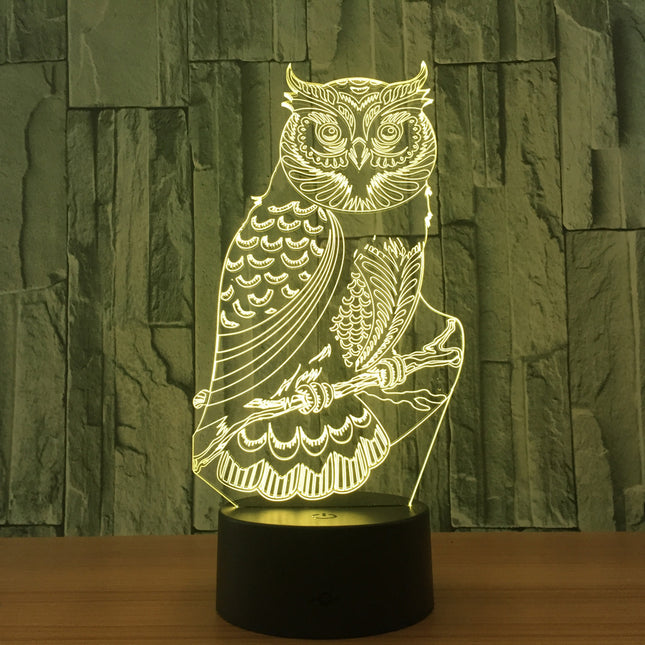 3D illusion LED-lampa i form av uggla